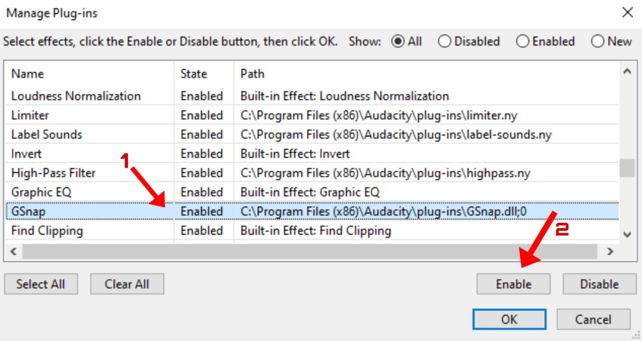 Gnap Enable in Audacity