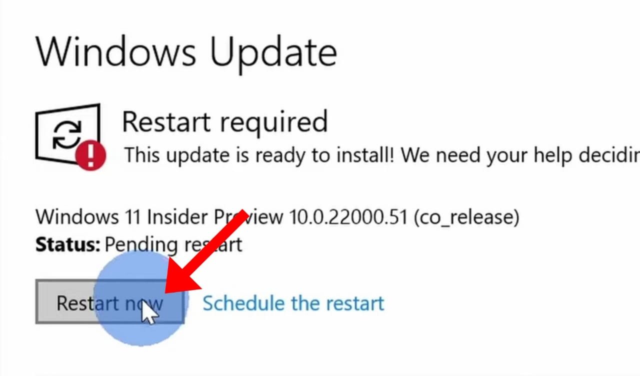 Restart now to get Windows 11 Installed