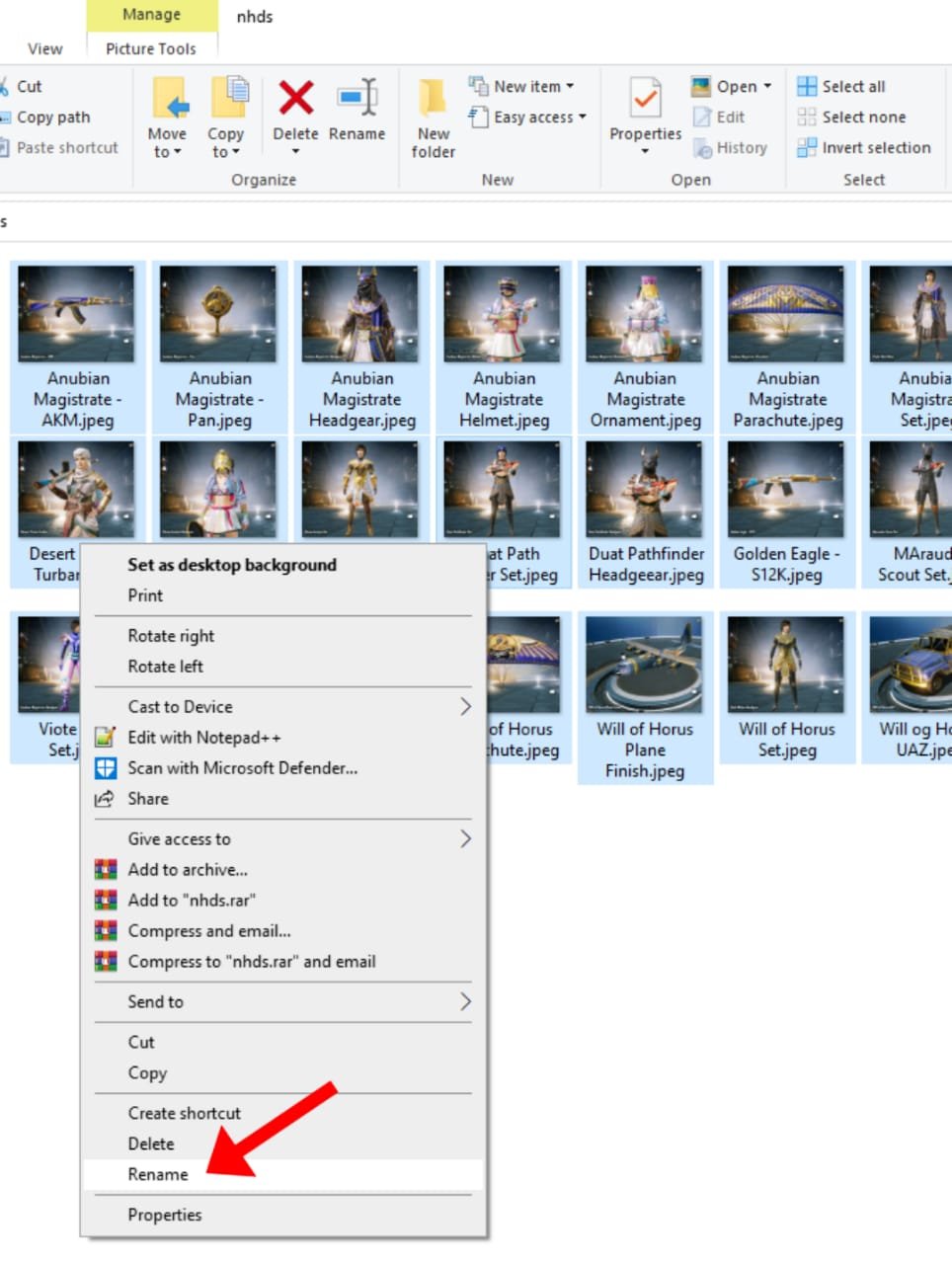 Right click and click rename over any file 
