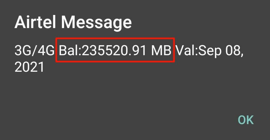 Airtel Left Internet balance data pack
