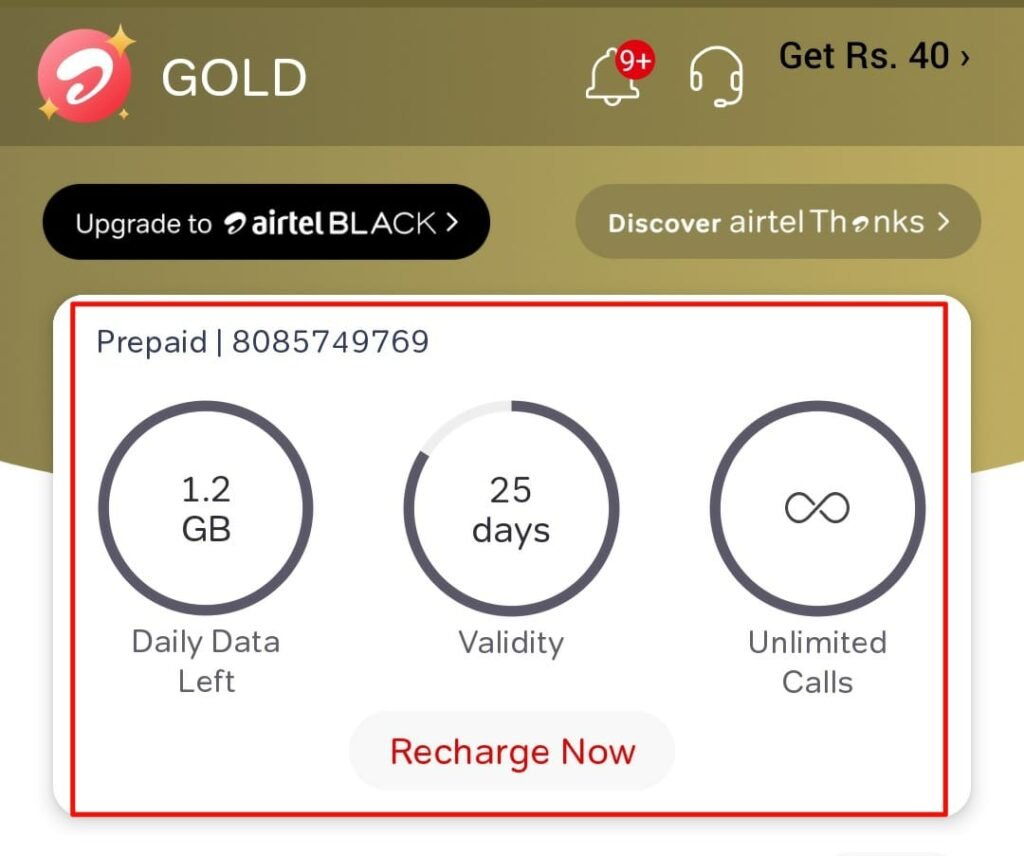 Airtel thanks data left page
