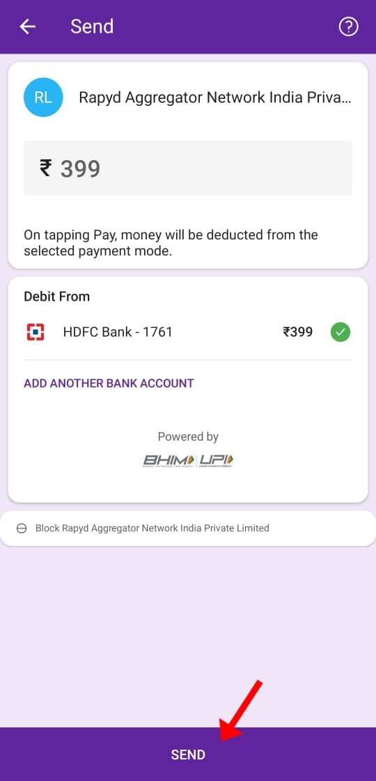 Send payment page phone