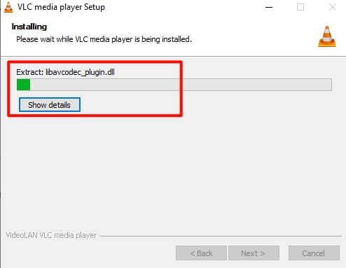 VLC Extracting files during installation