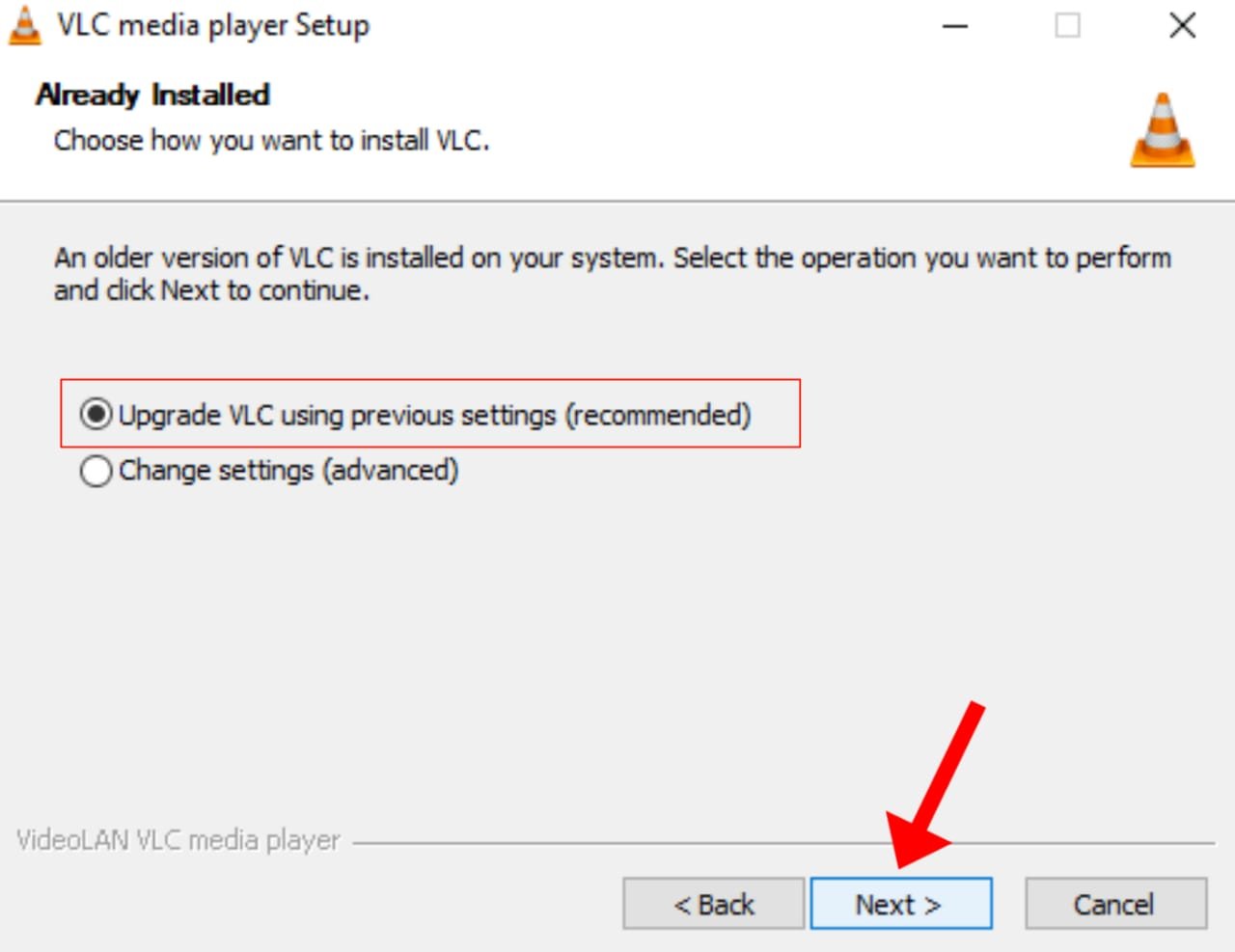 VLC installation recommended settings