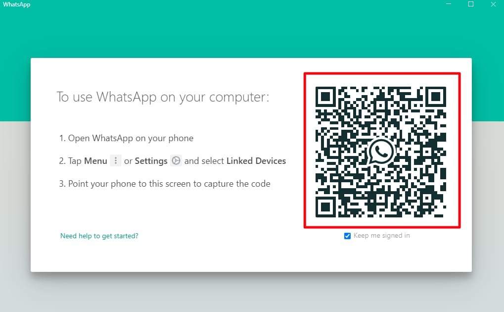 WhatsApp for pc login screen