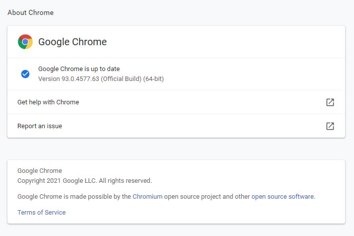 Chrome is up to date chrome 93