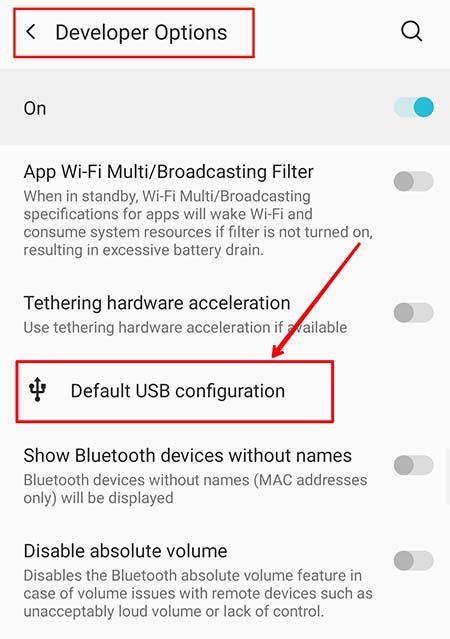 Default USB Configuration Setting on android