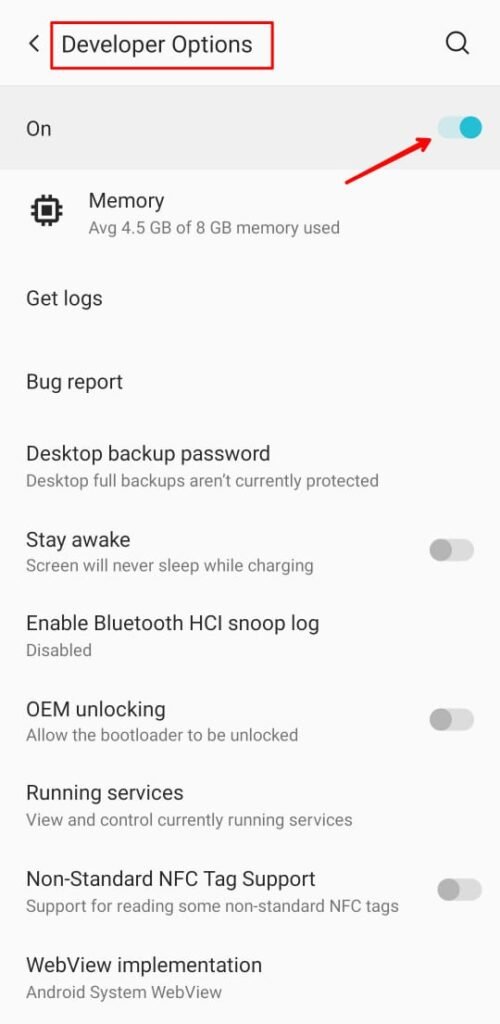 Developer options