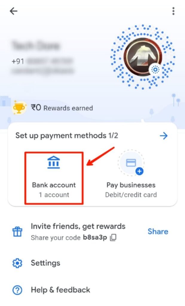 Google Pay Bank Account Number Option in Profile Section