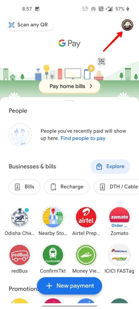 Point to Google Pay Profile Icon