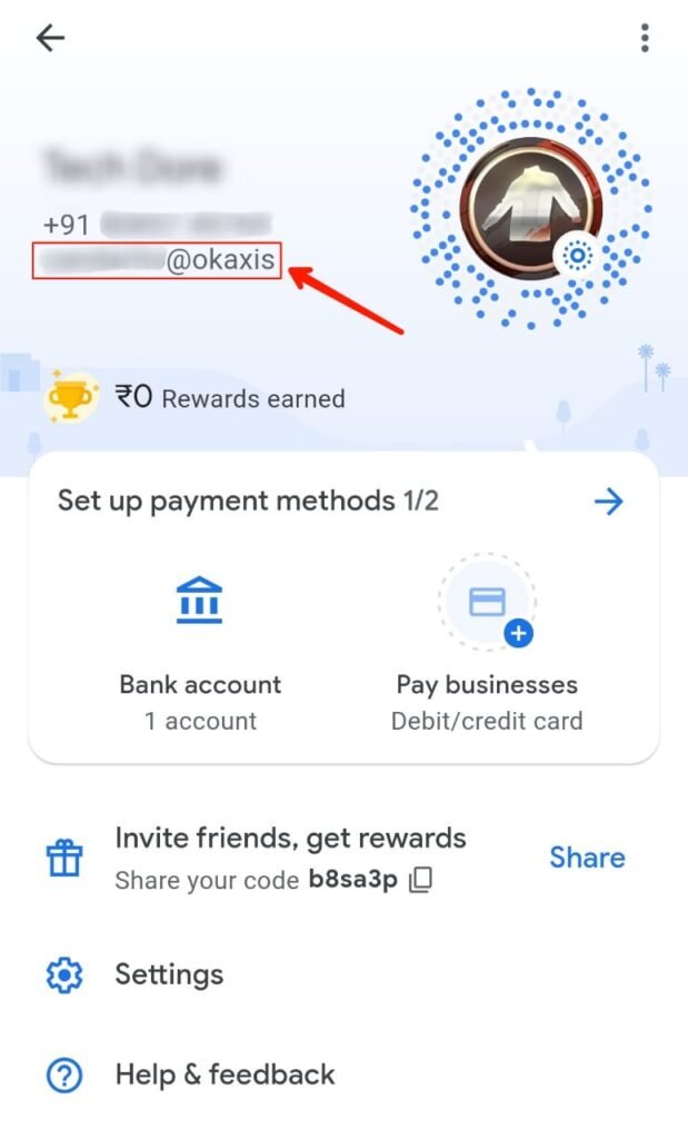 Google Pay UPI ID in Profile Section