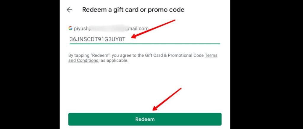 Google Play Enter Redeem Code