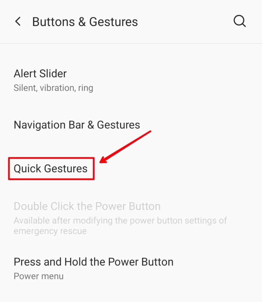 Quick Gesture Options