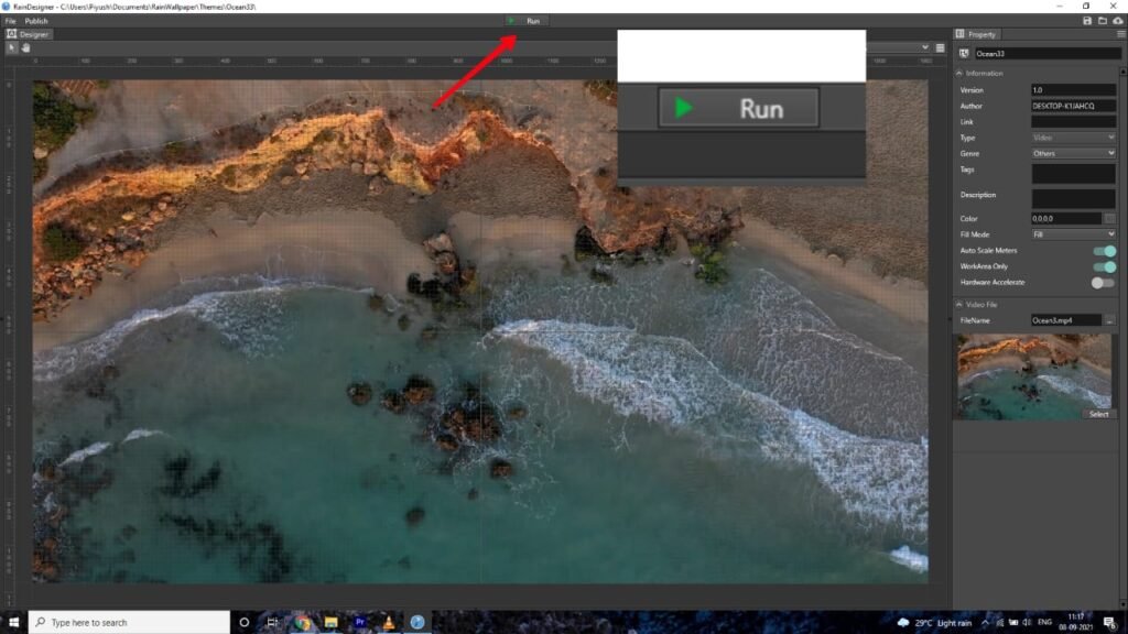 Run button In Rainwallpaper