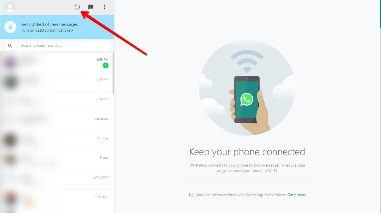 WhatsApp Web Status Check Option