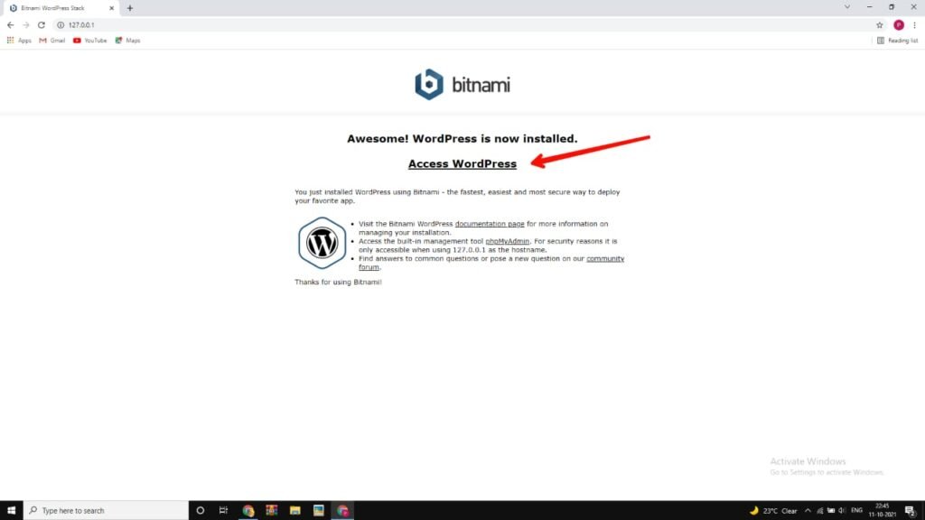 Bitnami WordPress Access Page