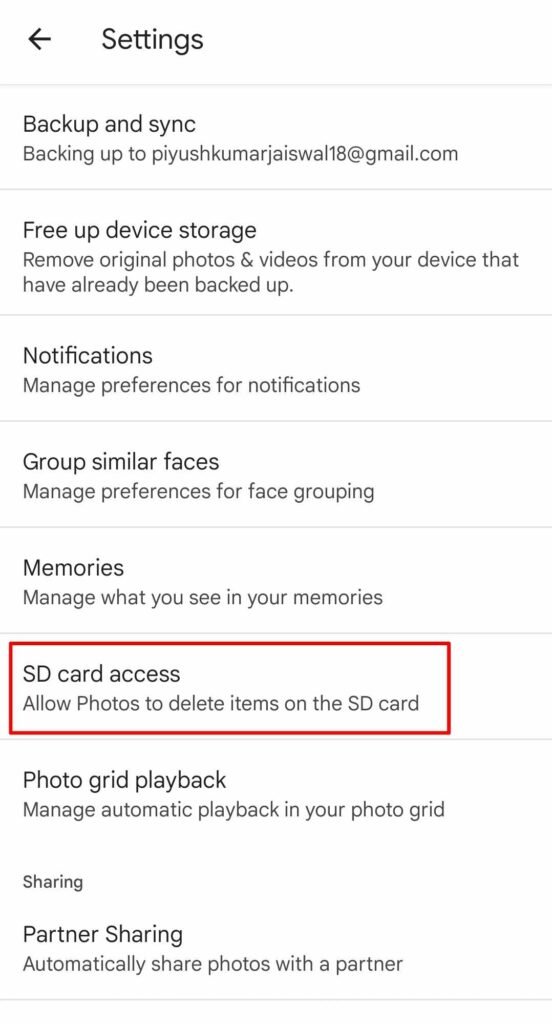 SD Card Access Google Photos