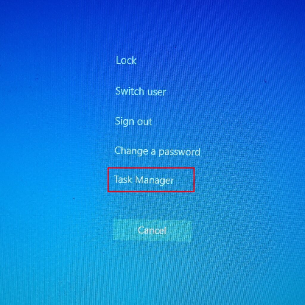 Task manager option in the command window