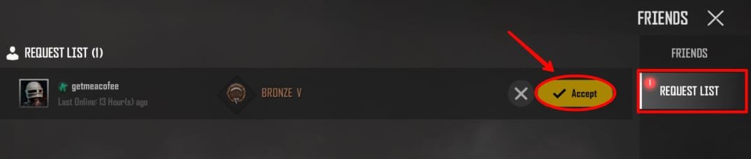 Accept Friend Request in Pubg New State