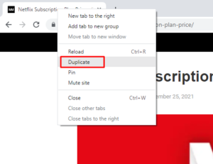 Chrome Tab Duplicate Option