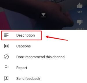 Description option YouTube Short