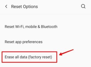 Erase all data factory reset