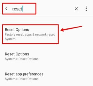 Search for reset option