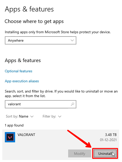 Uninstall Valorant