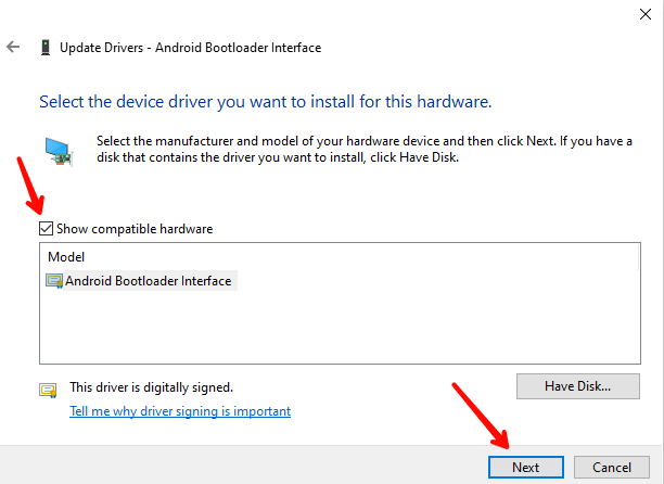Untick show compatible hardware
