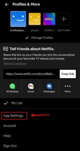 App settings on Netflix app