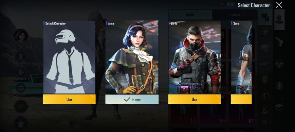 Choose Character Page