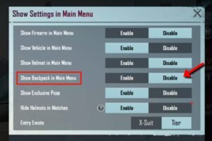 How to Hide backpack in Pubg mobile Bgmi From the lobby player body