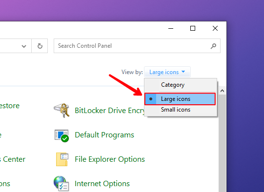 Large icon option in control panel windows