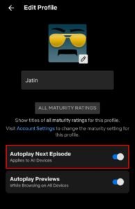 Netflix Autoplay Next Episode option on Mobile Phone