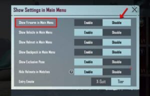 Show Firearm in the main menu setting in bgmi pubg mobile
