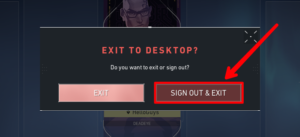 Sign out Log out button in Valorant