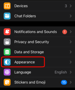 Appearance option in telegram ios