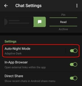 Auto Night Mode Telegram