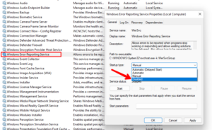 Disable the Windows Error Reporting Services
