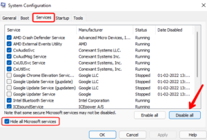 Disabling Services
