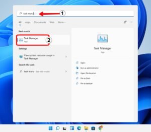 Search For Task manager to open