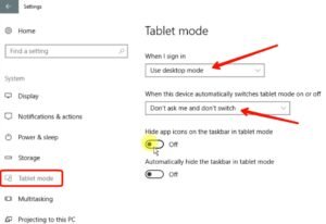 Tablet mode setting