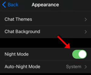 Telegram Night Mode on IOS Apple iphone device