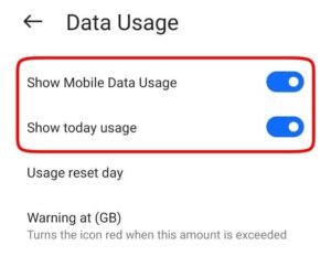 Turn on Data usage options