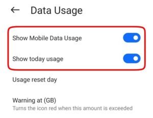 Turn on Data usage options