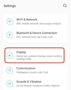 display option in oneplus settings