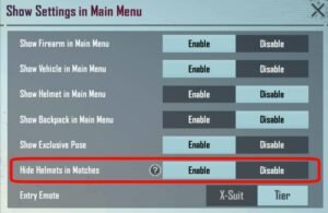 hide helmet setting in pubg mobile-bgmi