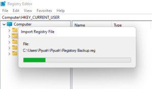 importing registry backup file