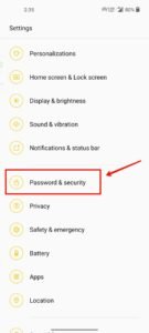 password and security option in settings oneplus oxygen os 12