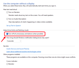 turn of all unnecessary animation option in windows